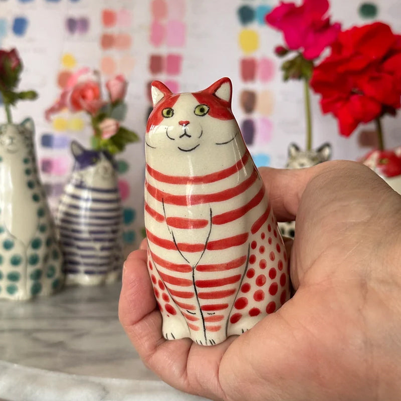 Polka Dot Cat Vase For Whimsical Home Decor And Cat Lovers, Cute Collectible Vase Gift Idea | Lersk