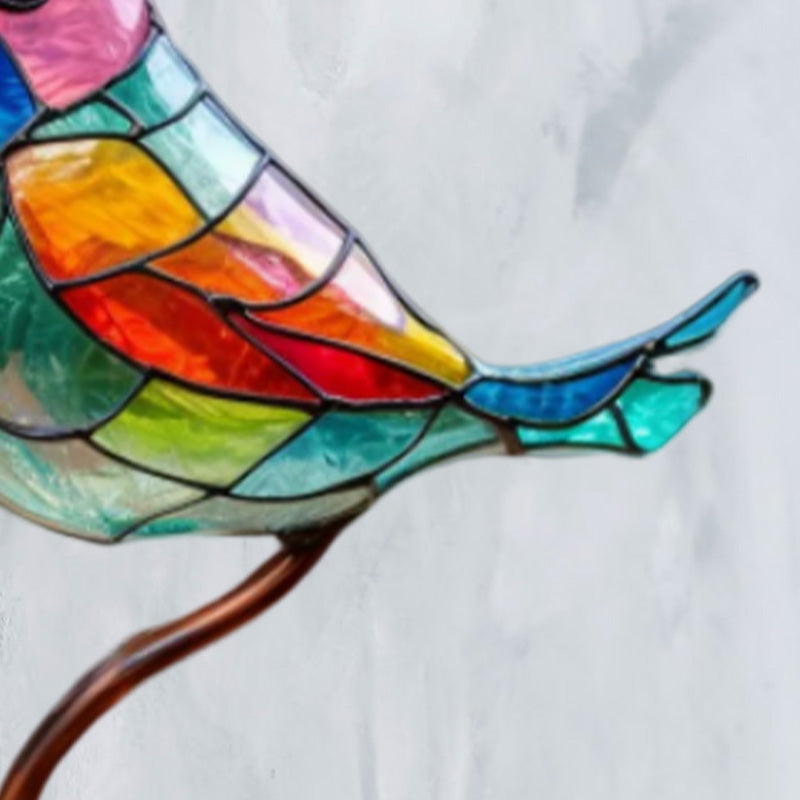 Stained Glass Birds On Branch Desktop Ornaments Set Of Tabletop Bird Decor Display | Lersk