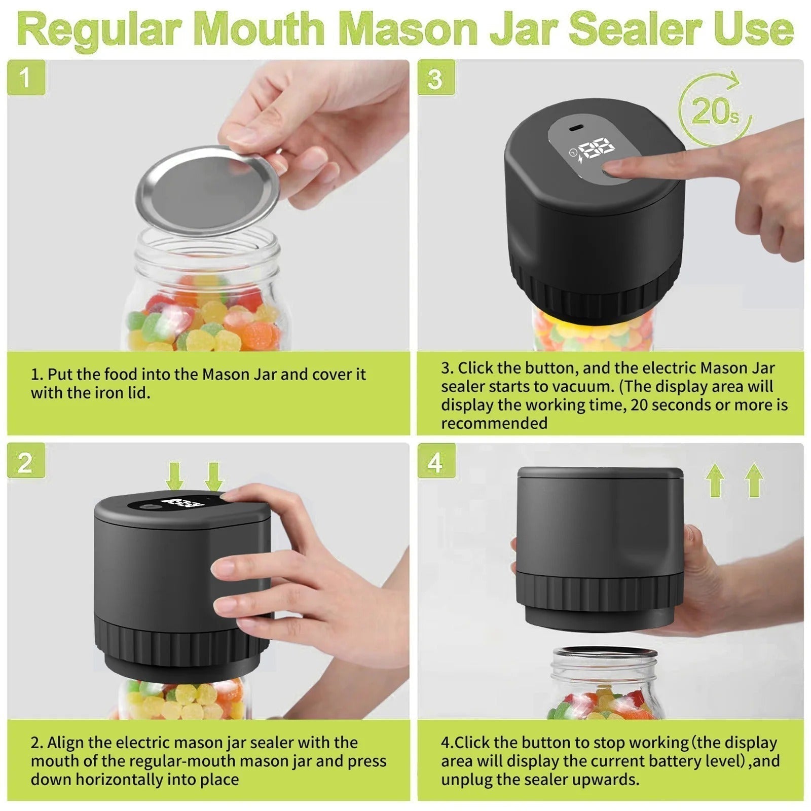 FreshLock Mason Jar vakuumforseglersæt trådløs genopladelig | Lersk