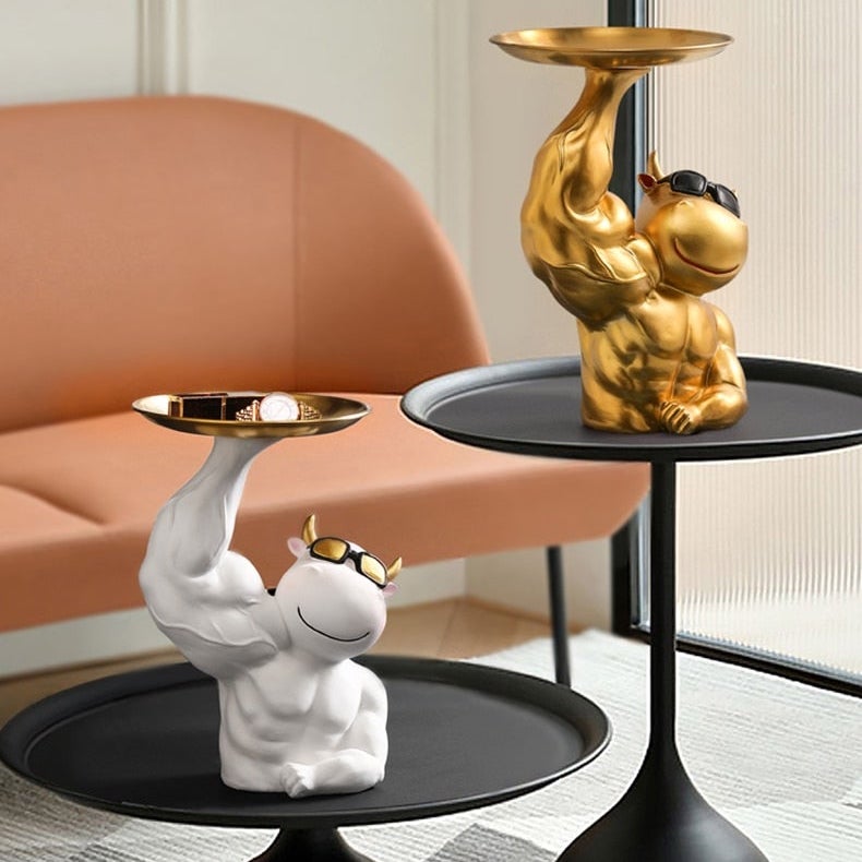 Luxio Gold Cow Tray Decor for Tables and Desks Rich Design | Lersk