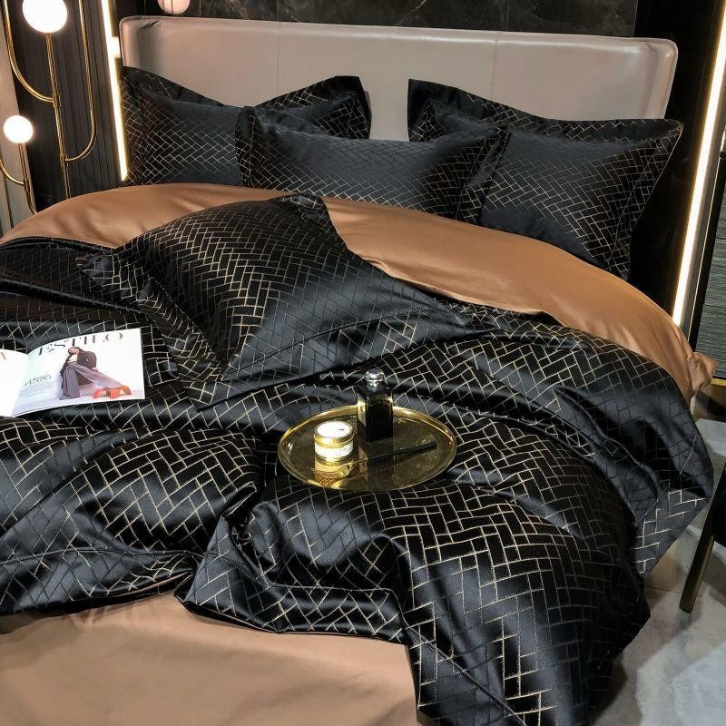 Calista Noire Egyptian Cotton Satin Bedding Set for Sleep | Lersk