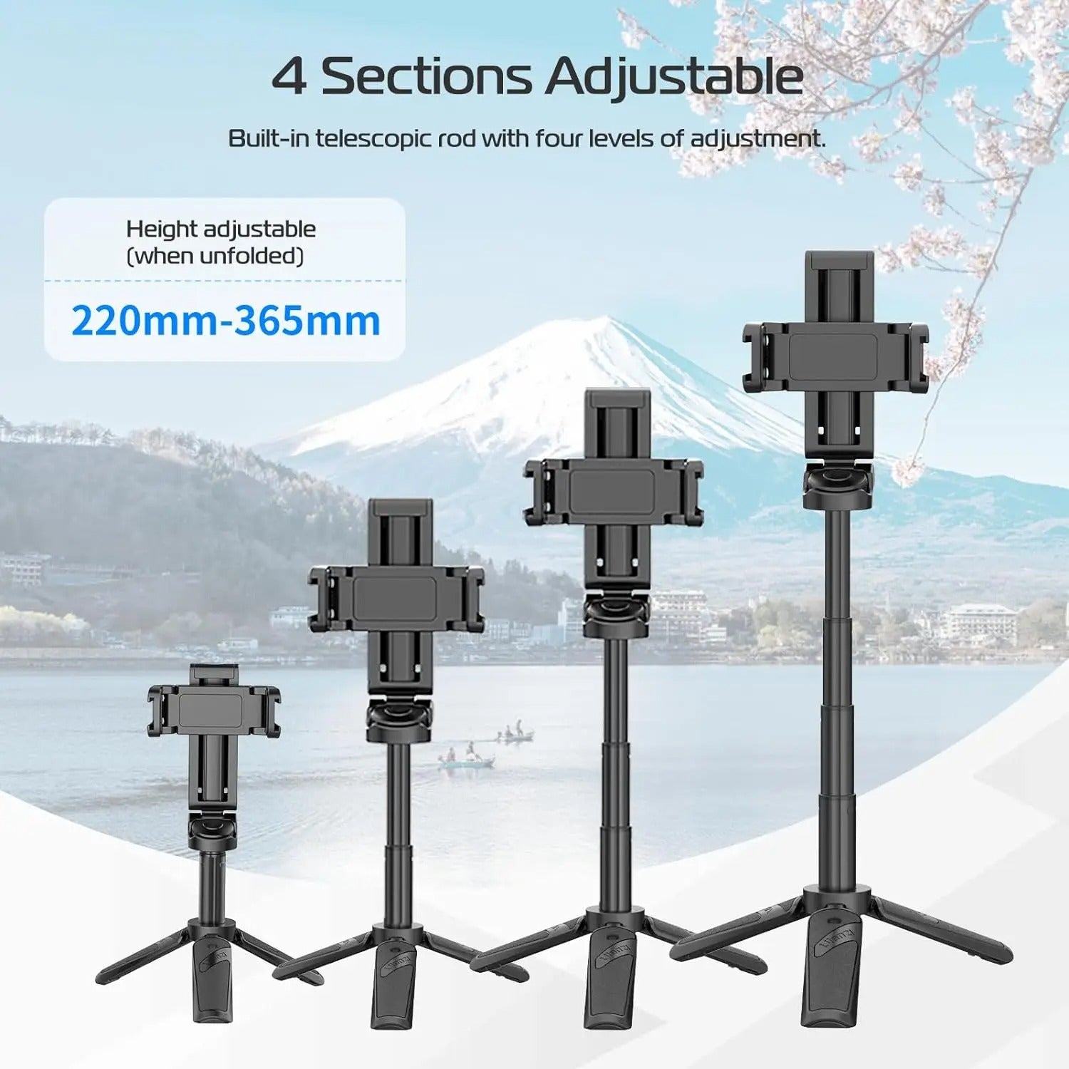 Bluetooth Selfie Stick 4-sektioner med tripod til rejsende | Lersk
