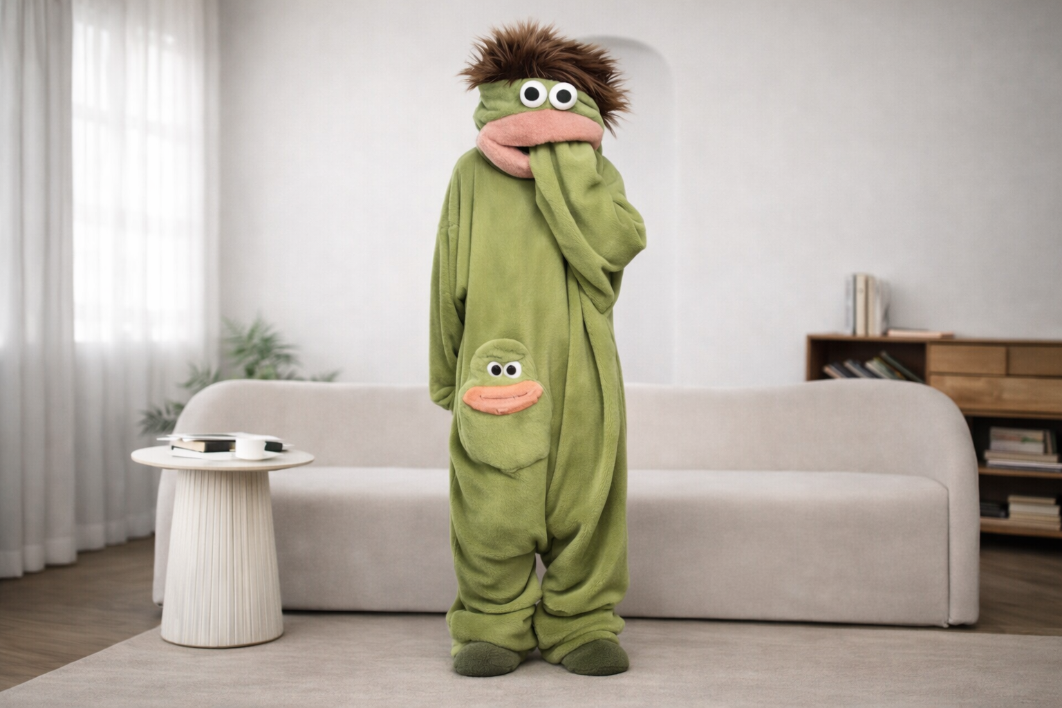 Lustiges Pyjama-Einteiler-Set mit übergroßem Kamm & passenden Hausschuhen | Lersk