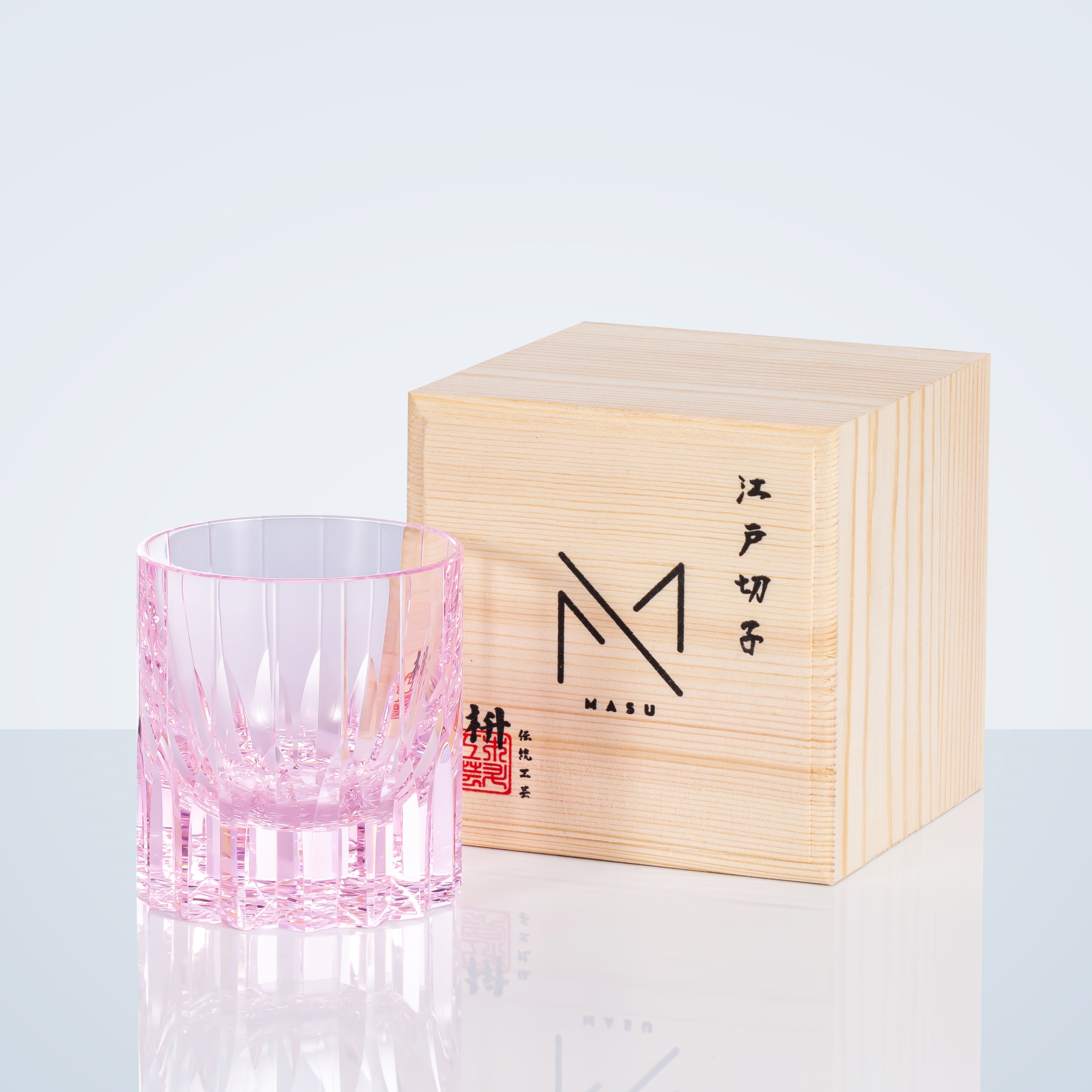Togane | Mehrfarbige Kiriko-Stil Whiskygläser mit Holzkiste | Lersk