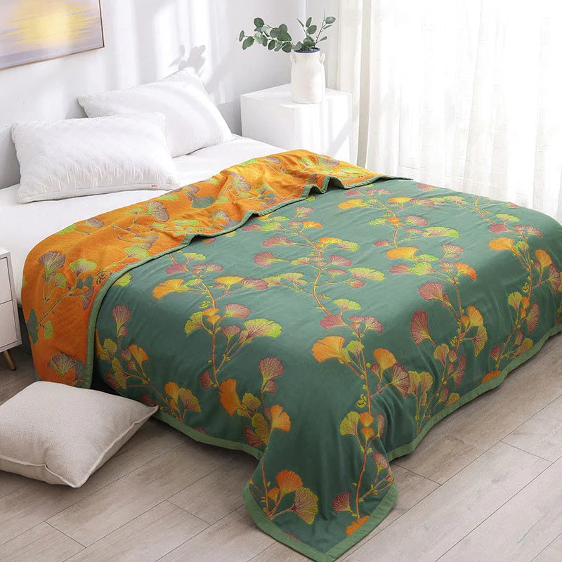 Lyra Silhouette Ginkgo Leaves Reversible Cozy Coverlet | Lersk