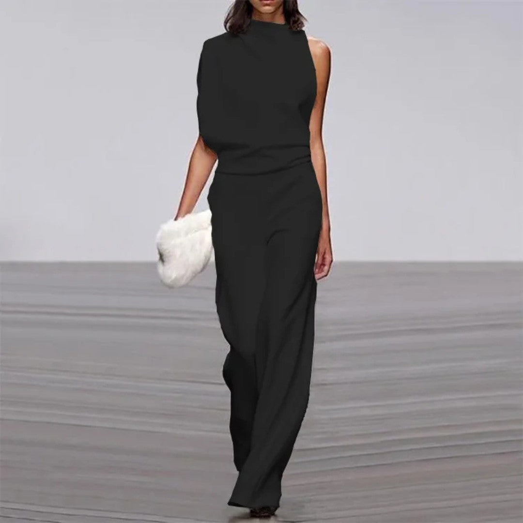 Elegant ærmeløs jumpsuit med skræddersyet pasform og vid ben-silhuet Jumpsuit-stil | Lersk