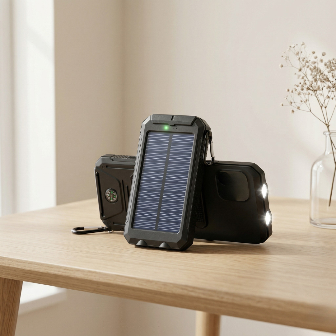 Przenośny power bank solarny z lampą LED do codziennego użytku | Lersk