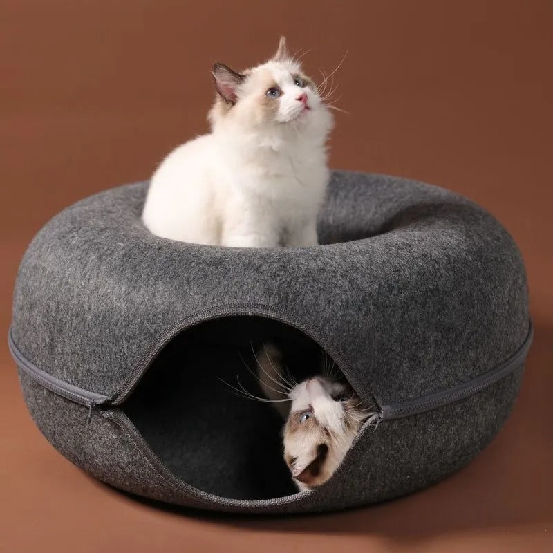 Grand tunnel-lit pour chat en forme de beignet confortable pour jouer et dormir | Lersk