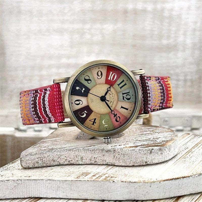 Multicolored Rainbow Pattern Watch With Elegant Dial And Woven Strap For Everyday Wear | Lersk