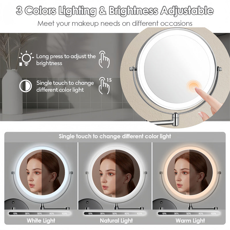 Specchio da barba da parete ricaricabile Luxa 1X/10X con LED | Lersk