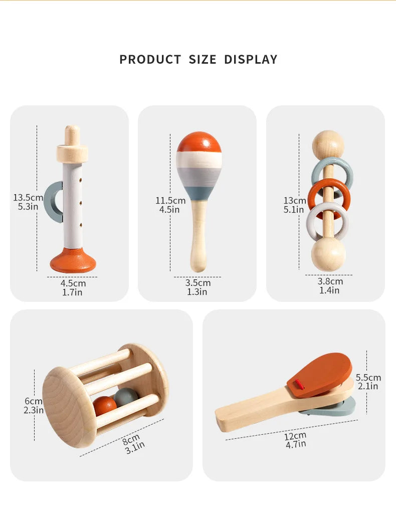 Montessori Træ Musikalsk Instrument Sæt til Småbørn, Professionelt Stemte Xylofon og Maracas | Lersk