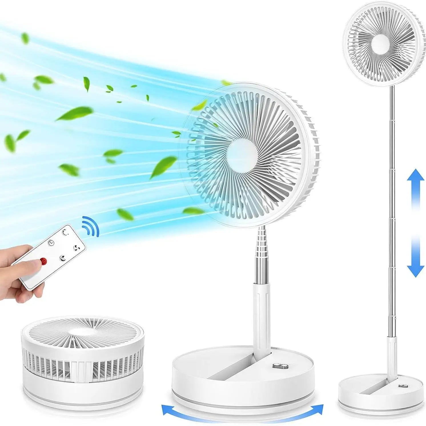 Ventilateur sur pied pliable rechargeable avec télécommande, 4 vitesses, ultra silencieux, 9 pouces, pour maison et bureau | Lersk