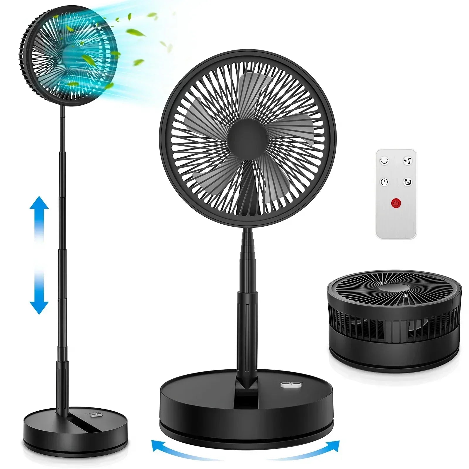 Ventilateur sur pied pliable rechargeable avec télécommande, 4 vitesses, ultra silencieux, 9 pouces, pour maison et bureau | Lersk
