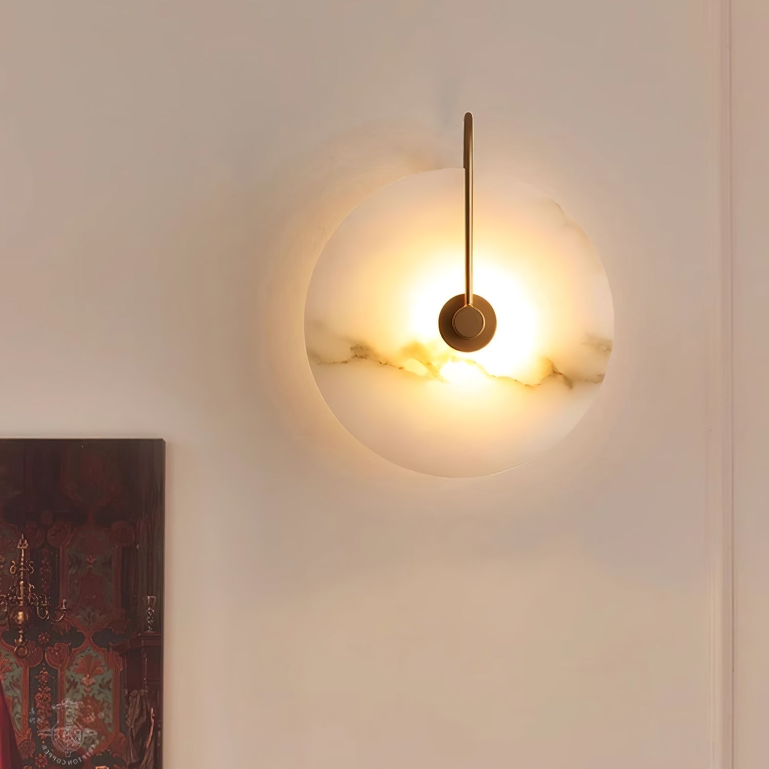 Alabastrové LED nástěnné světlo Disc s ambientním světlem pro obývací pokoje | Lersk
