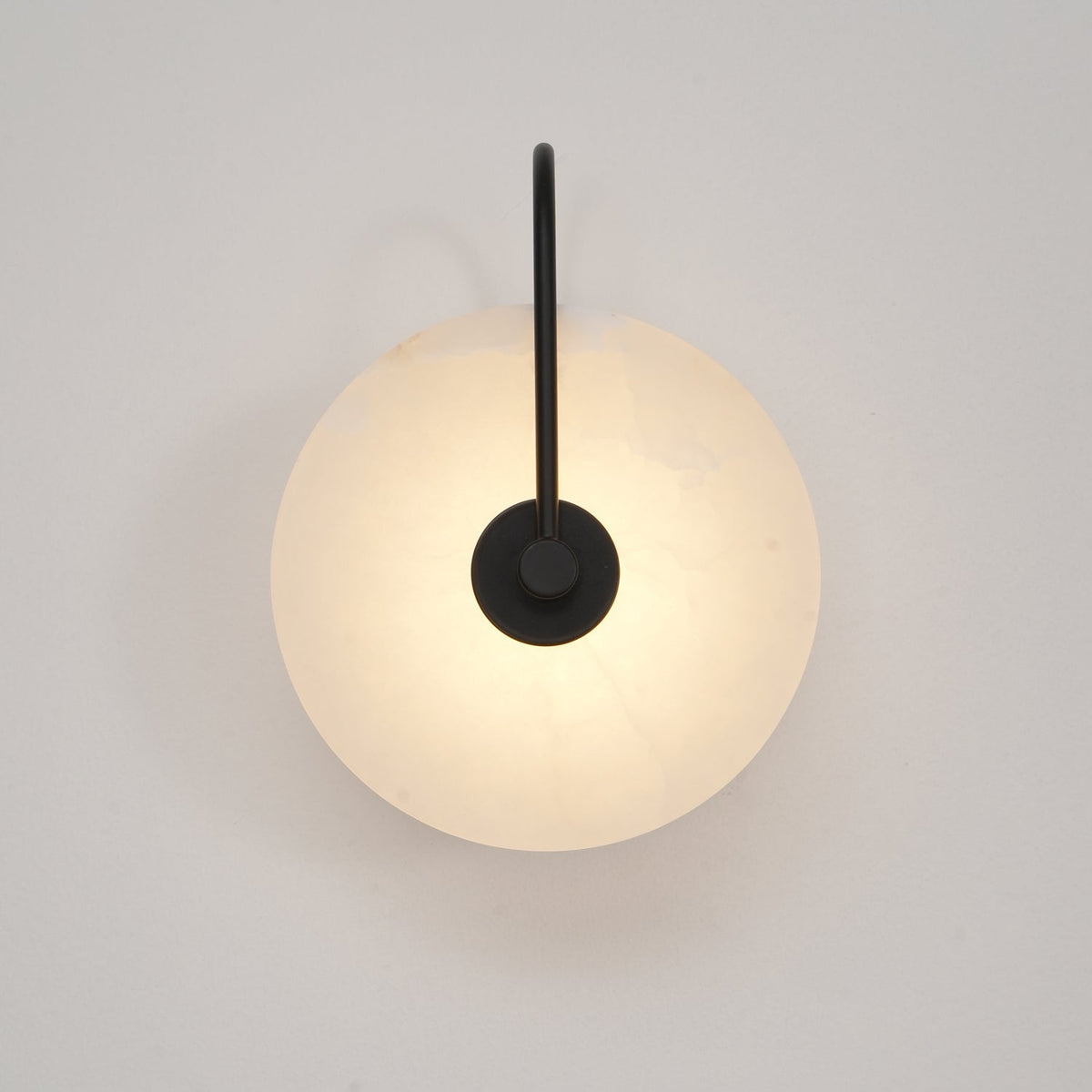 CelesteLume Alabaster LED Disc Sconce with Black Arm
