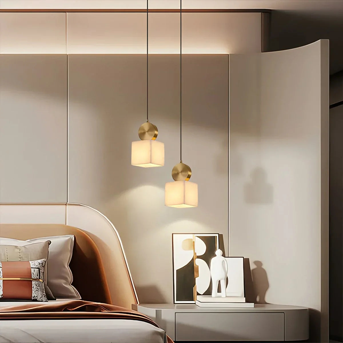 All Copper Geometric Spanish Alabaster Pendant Light | Lersk