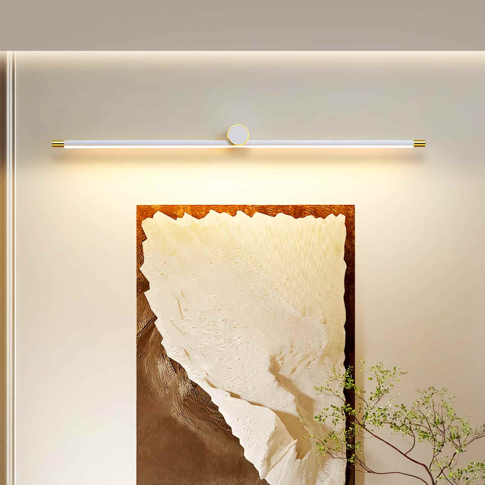 Espejo de baño con lámpara de pared y cómoda con columna romana | Lersk