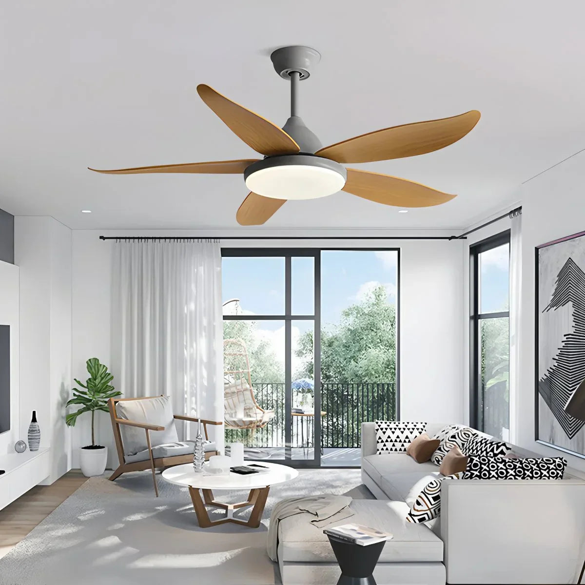 Ventilador de techo contemporáneo de 5 aspas con lámpara | Lersk