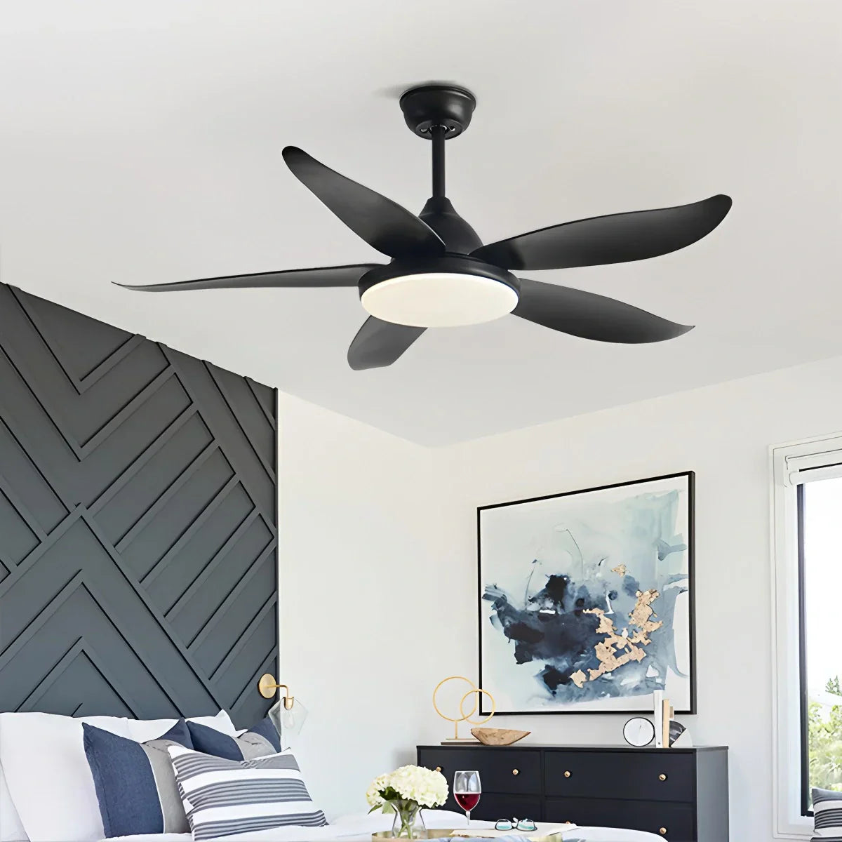 Ventilador de techo contemporáneo de 5 aspas con lámpara | Lersk
