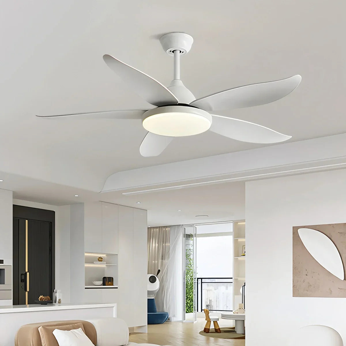 Ventilador de techo contemporáneo de 5 aspas con lámpara | Lersk