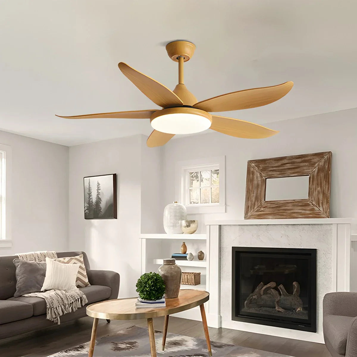 Ventilador de techo contemporáneo de 5 aspas con lámpara | Lersk