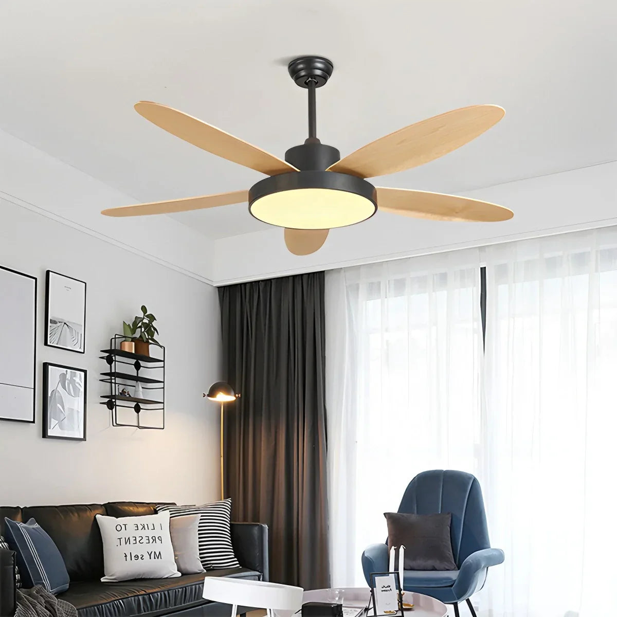 Ventilador de techo moderno de 5 aspas con lámpara para sala de estar | Lersk