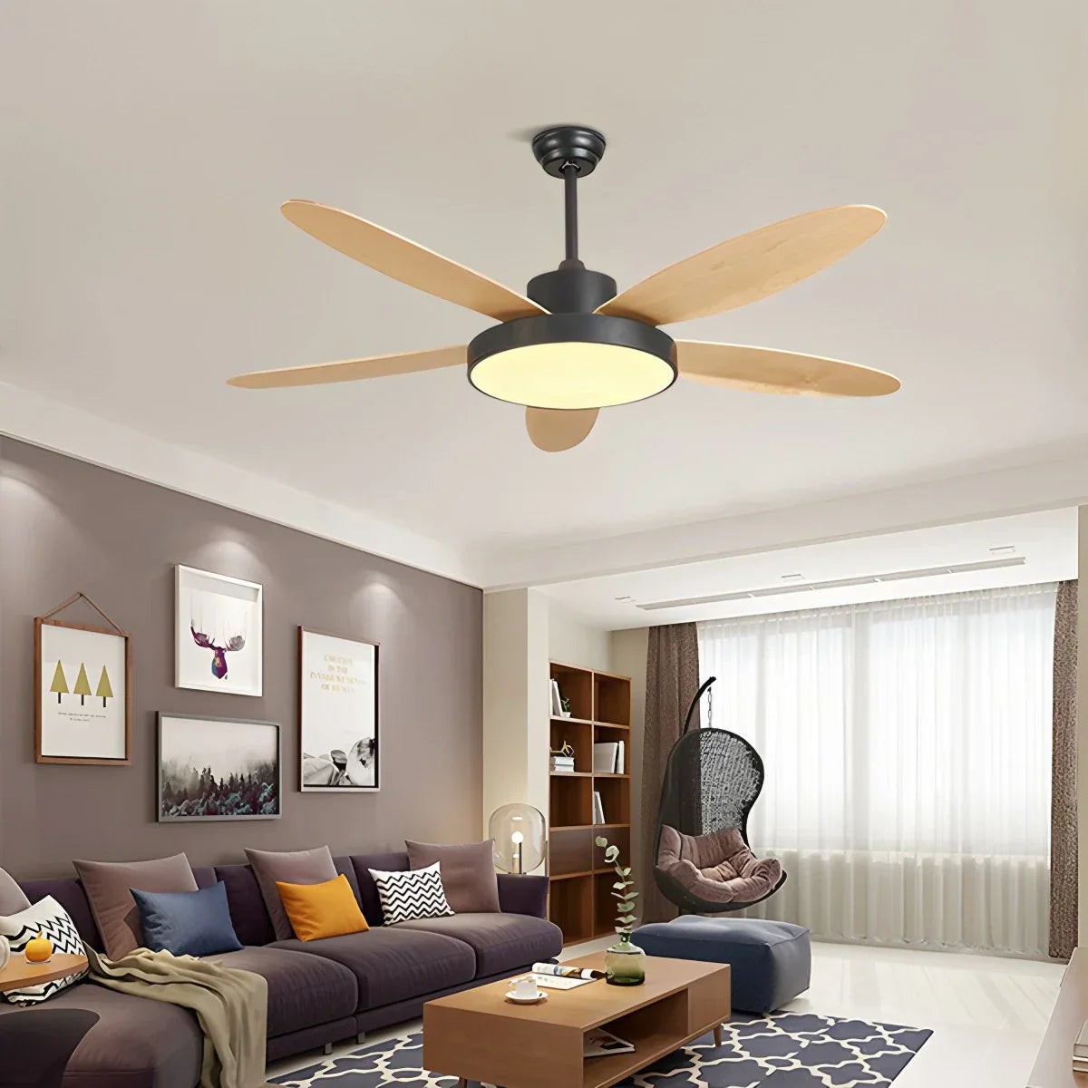 Ventilador de techo moderno de 5 aspas con lámpara para sala de estar | Lersk