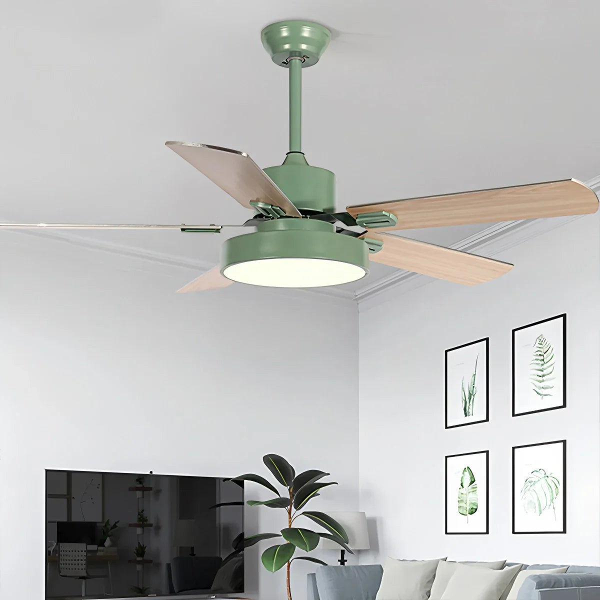 Ventilador de techo vintage de 5 aspas con luz para sala de estar | Lersk