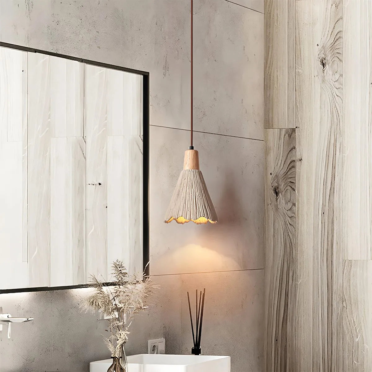 Concrete Pleated Pendant Lamp for Bedroom | Lersk