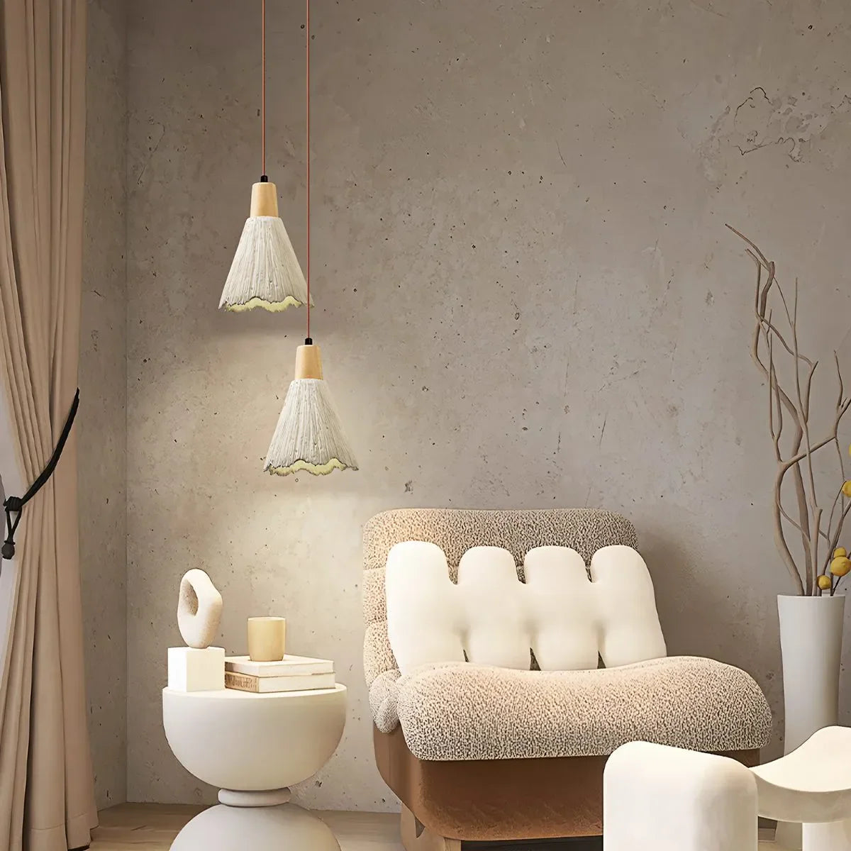 Concrete Pleated Pendant Lamp for Bedroom | Lersk