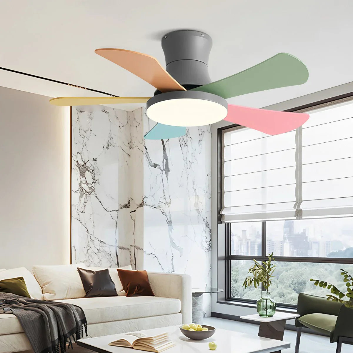 Stropní ventilátor s nízkým profilem Scandi s osvětlením | Lersk