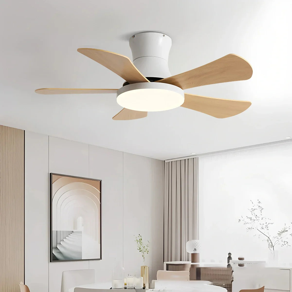 Stropní ventilátor s nízkým profilem Scandi s osvětlením | Lersk