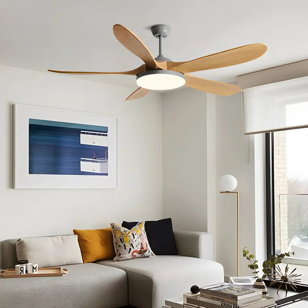 Ventilador de techo de madera de 5 hojas con luz | Lersk