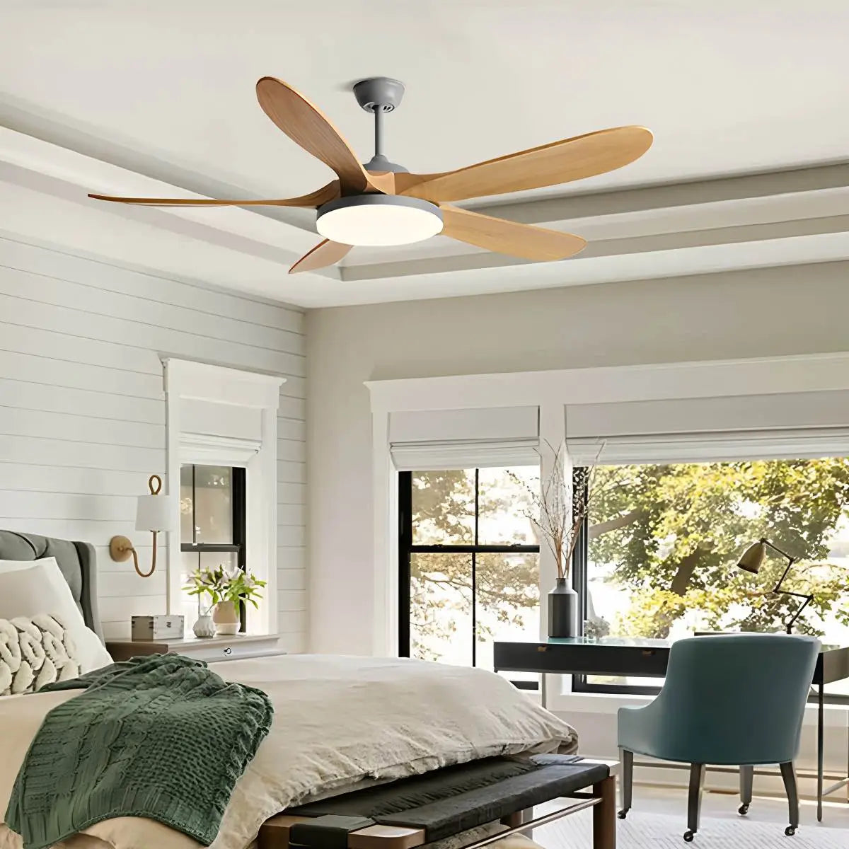 Ventilador de techo de madera de 5 hojas con luz | Lersk