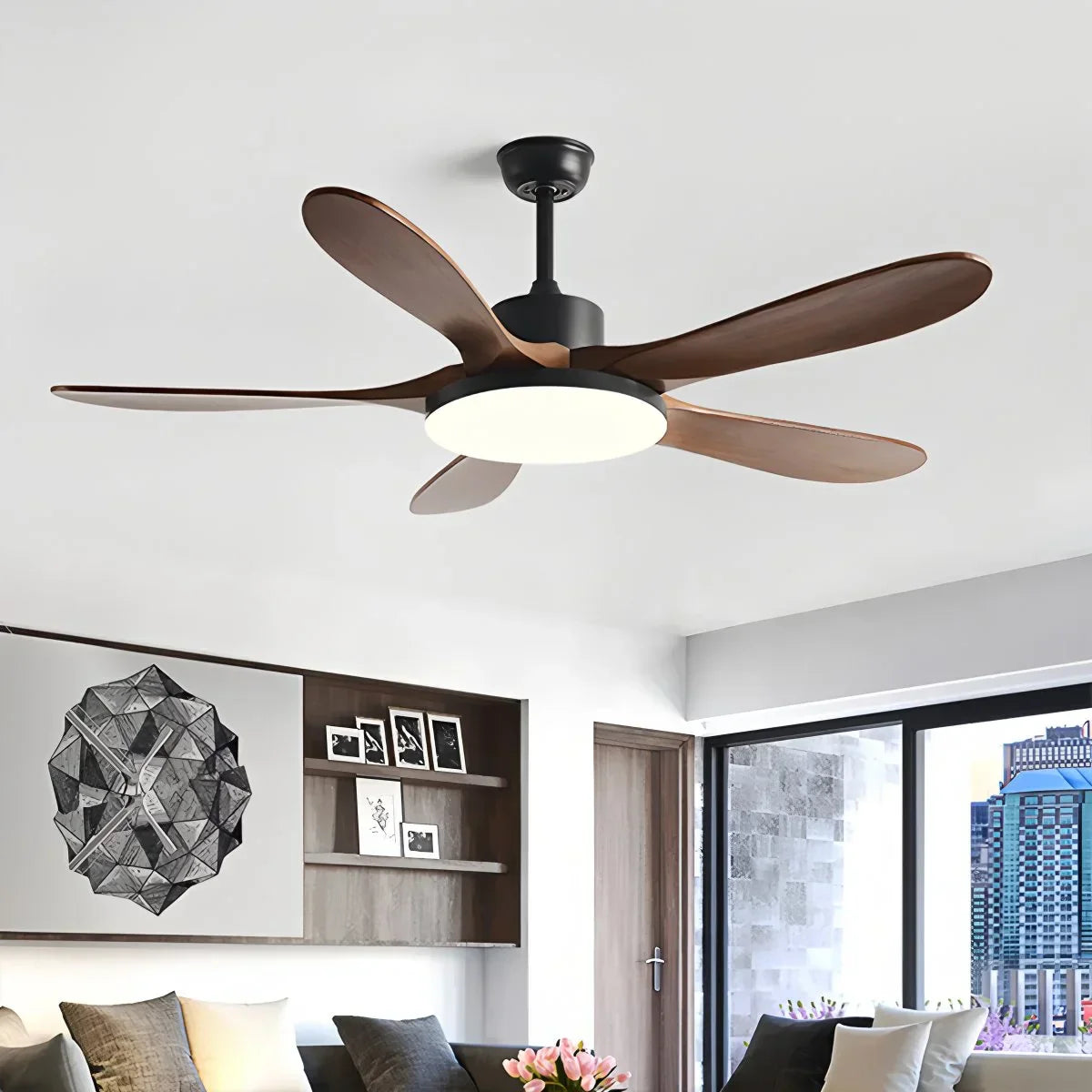 Ventilador de techo de madera de 5 hojas con luz | Lersk