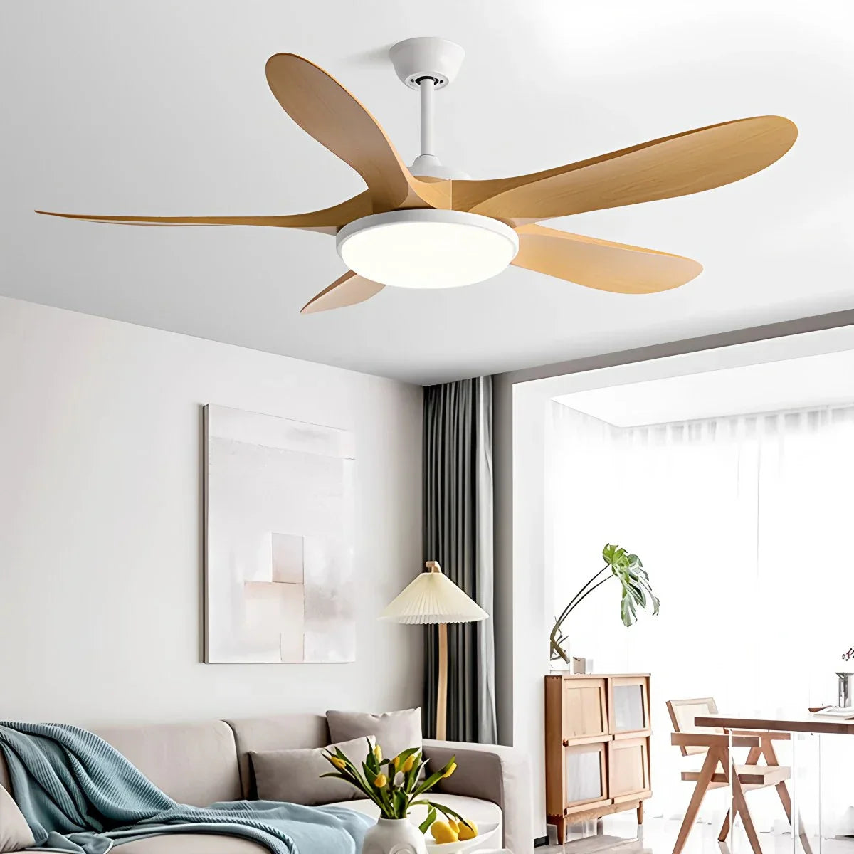 Ventilador de techo de madera de 5 hojas con luz | Lersk