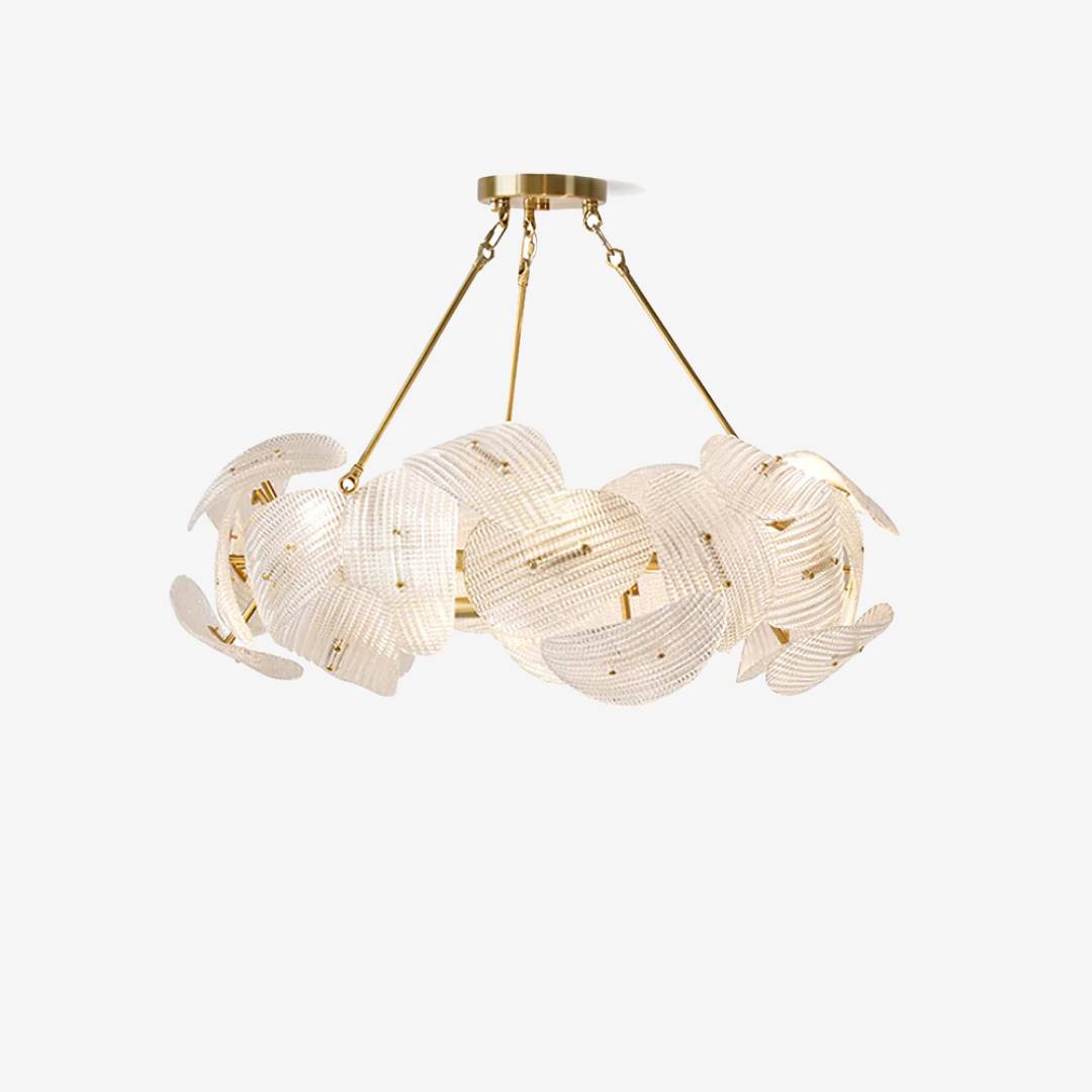 Moderner Glas-Blatt-Kronleuchter mit luxuriösem Gold-Finish | Lersk