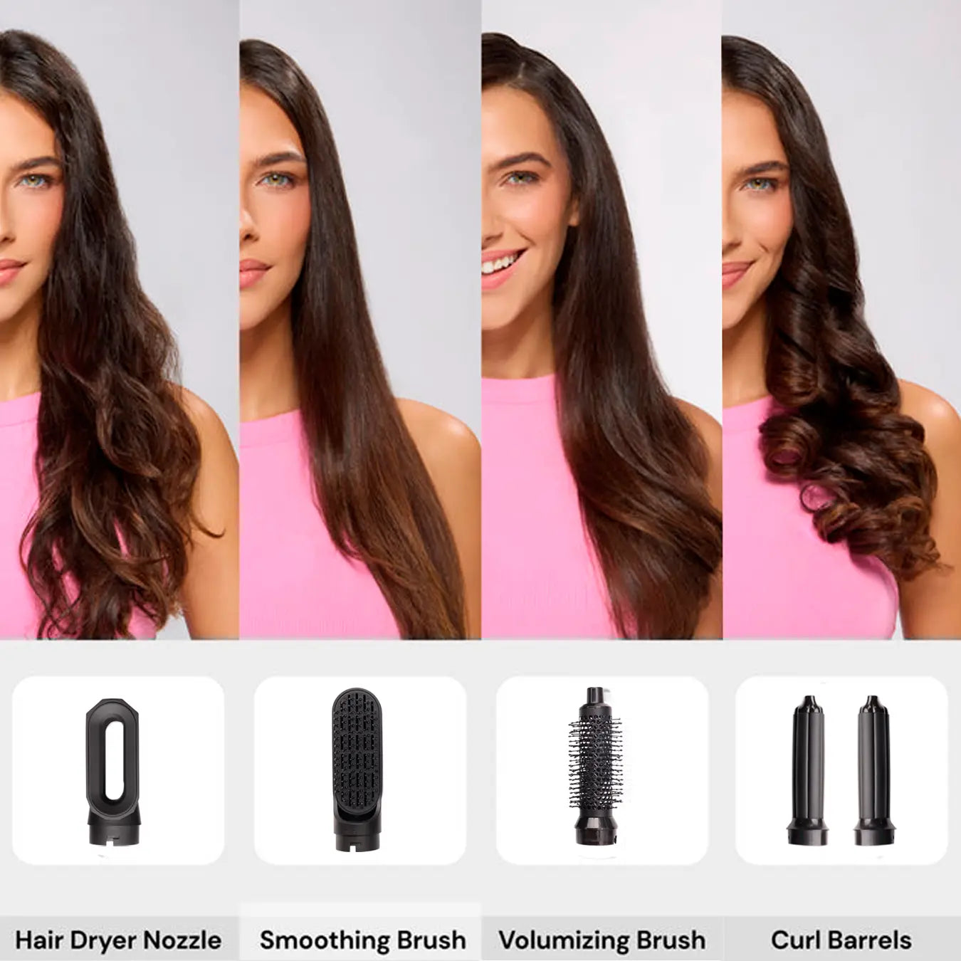 5-in-1 Hot Air Styler with 5 Interchangeable Attachments for Drying Smoothing Curling and Volumizing | Lersk
