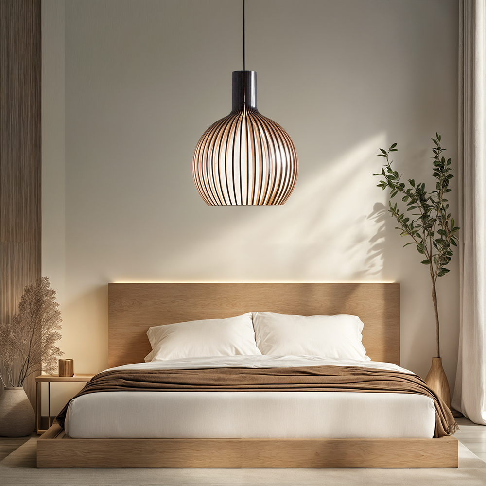 Závěsná lampa FjordLoom Wood Cage s nastavitelným kabelem | Lustr ve tvaru klece na ptáky | Lersk