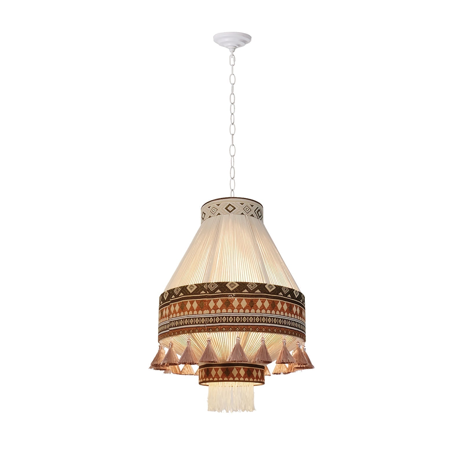 Závěsná lampa Astraea Boho s třásněmi a geometrickým vzorem | Lersk