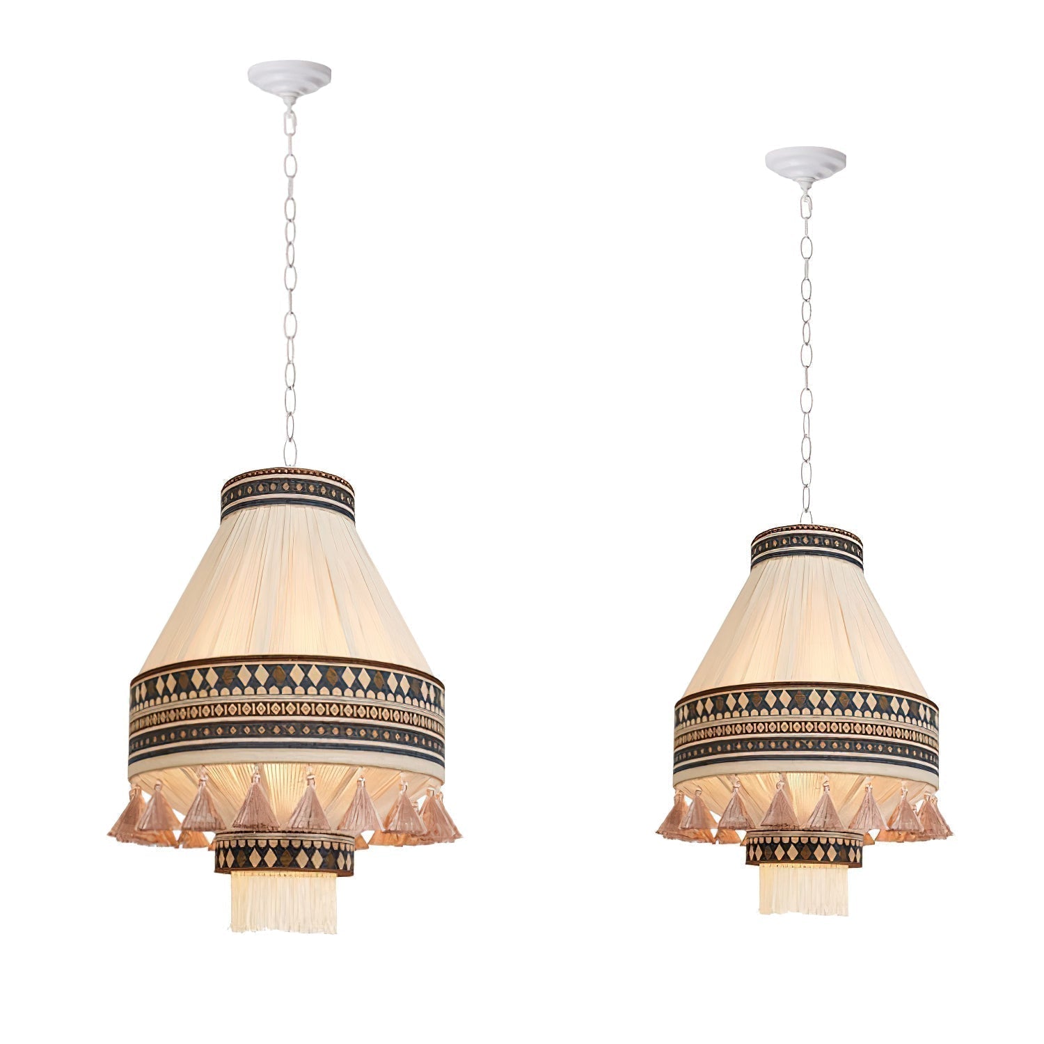 Závěsná lampa Astraea Boho s třásněmi a geometrickým vzorem | Lersk