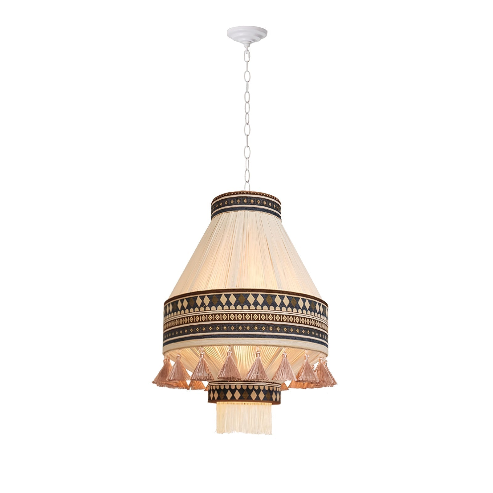 Závěsná lampa Astraea Boho s třásněmi a geometrickým vzorem | Lersk