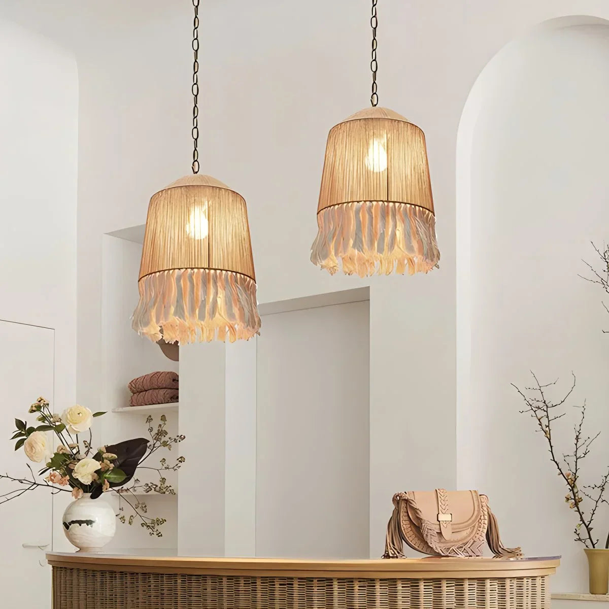 Boho Vintage Twine Fringe Pendant Light | Lersk