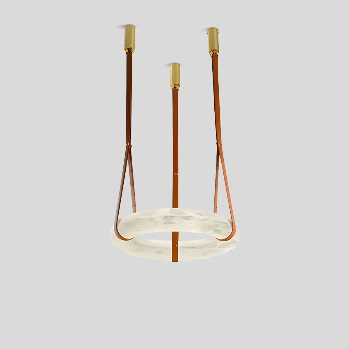 Round Spanish Alabaster Pendant Light Leather Hanging Wire | Lersk