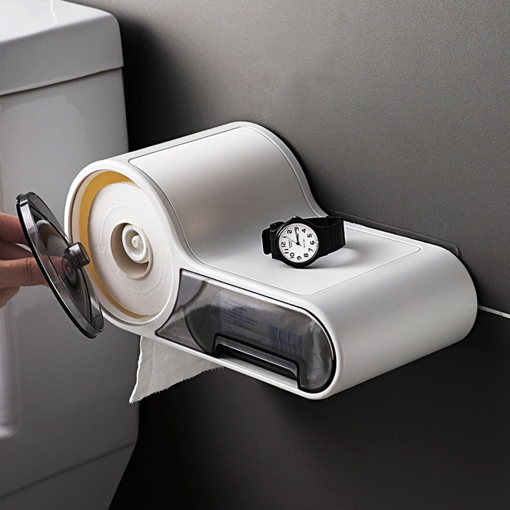 Suporte de Papel Higiénico Autoadesivo e Impermeável com Armazenamento Extra para Casas de Banho Pequenas | Lersk