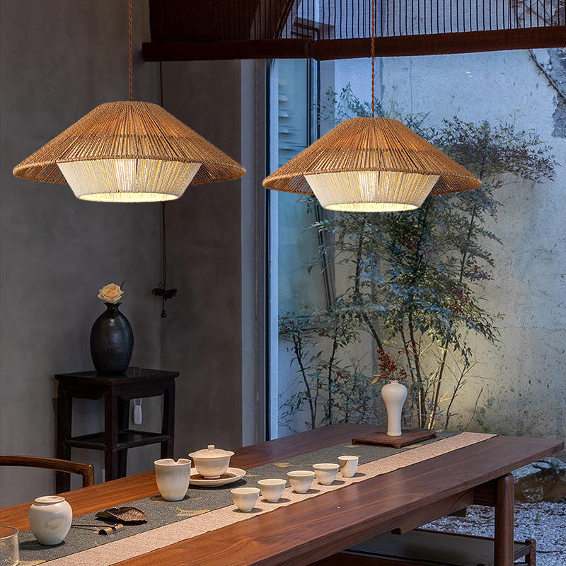 Lampada a sospensione Kairo Weave in vimini intrecciato a mano, stile giapponese boho per illuminazione sala da pranzo | Lersk