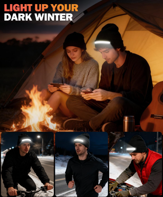 LED Beanie Hat with Built-In Headlamp & USB-C Rechargeable Light | Lersk