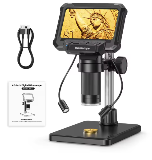 Digital Microscope with 4.3 Inch Screen 1080P 1600X Magnification and 8 LED Lights for Coins PCB and Plants | Lersk