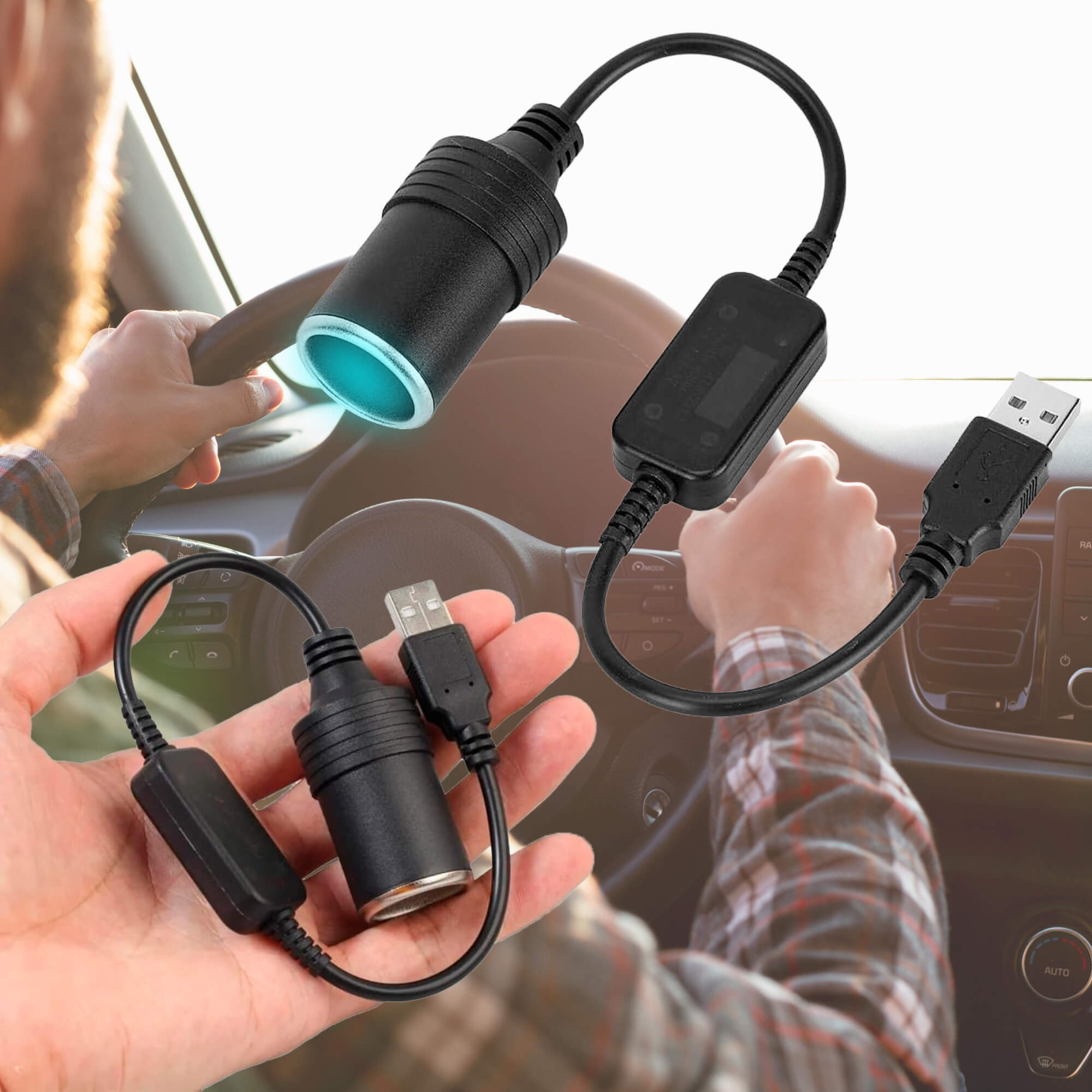 محول فولتميت USB إلى مقبس سيارة 12 فولت للأجهزة المحمولة | ليرسك