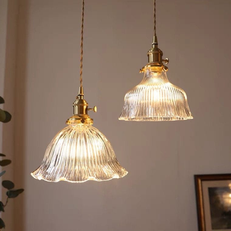 Montfleur French Vintage Fluted Glass Flower Pendant Light With LED Bulb Included | Lersk